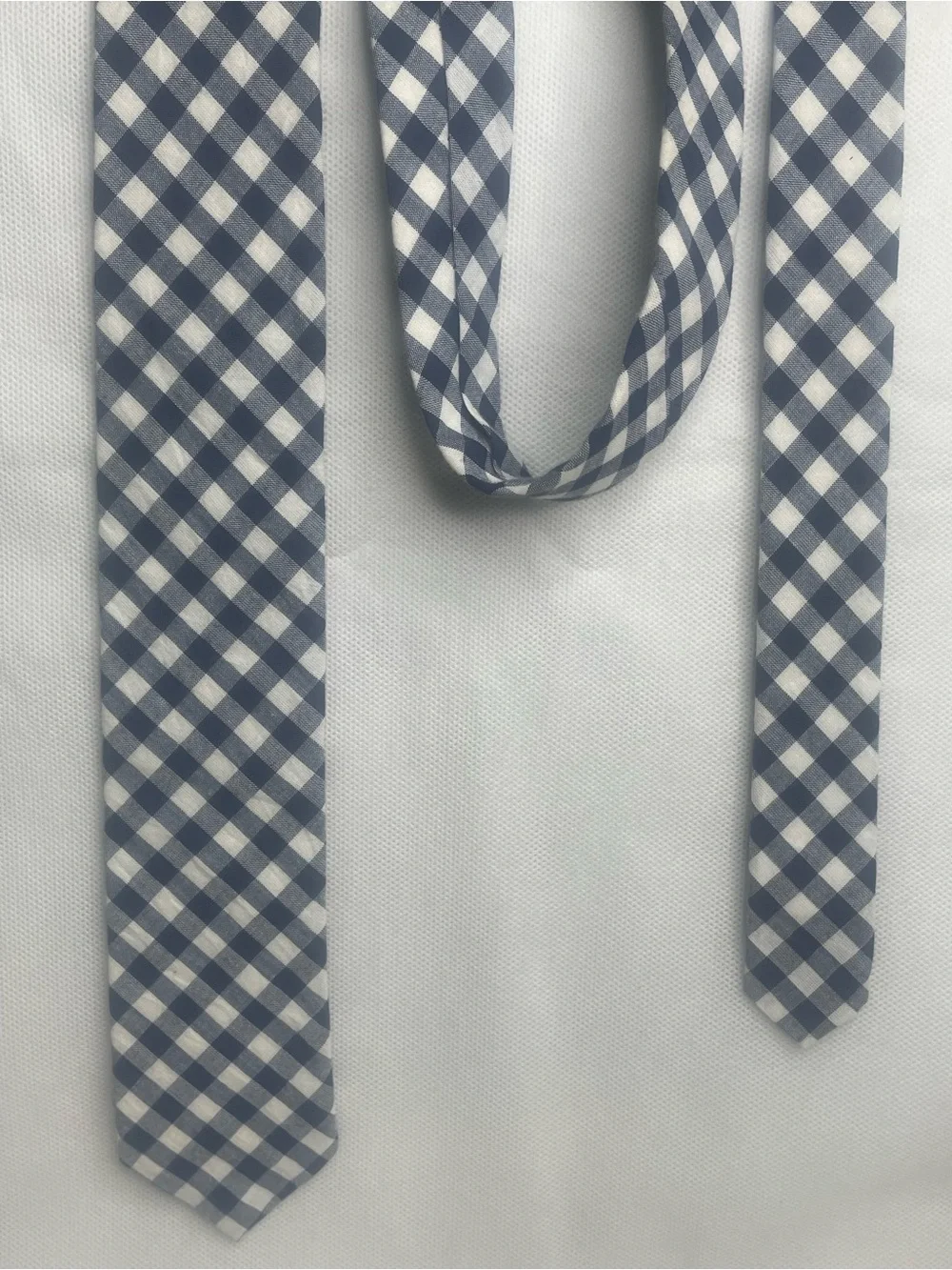 J. Crew The Gingham Slim Cotton Tie 2.25” Necktie Skinny Navy Blue White Checked